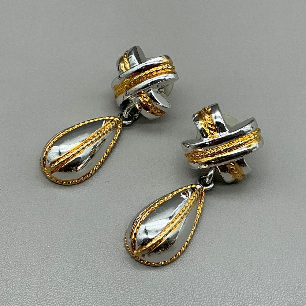 Premier Designs Earrings Women Silver Gold Two Tone Teardrop Dangle X Knot